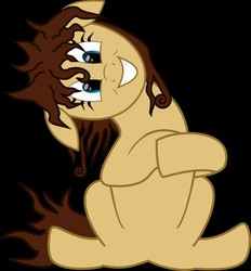 Size: 1186x1280 | Tagged: safe, artist:timidclef, oc, oc only, oc:heartbreak, earth pony, pony, crazy face, cyan eyes, faic, female, head tilt, human in equestria, human to pony, insanity, male to female, mare, messy mane, my little heartbreak, rule 63, sitting, smiling, solo, teeth