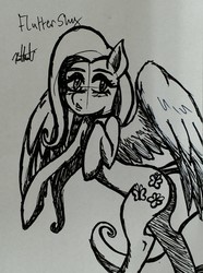 Size: 1427x1923 | Tagged: safe, artist:katkathasahathat, fluttershy, g4, cute, female, monochrome, solo, traditional art