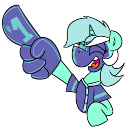 Size: 977x973 | Tagged: safe, artist:cowsrtasty, lyra heartstrings, pony, unicorn, buckball season, g4, background pony, clothes, face paint, female, foam finger, hand, mare, simple background, solo, that pony sure does love hands, transparent background