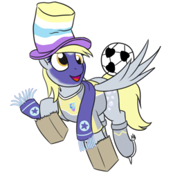 Size: 750x750 | Tagged: safe, artist:mkogwheel, derpy hooves, pegasus, pony, buckball season, g4, 4chan cup, clothes, face paint, female, hat, mare, paper bag, scarf