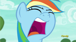 Size: 854x479 | Tagged: safe, screencap, rainbow dash, pony, buckball season, g4, eyes closed, female, mare, maw, mawshot, nose in the air, open mouth, solo, uvula