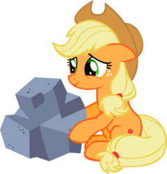 Size: 11090x11575 | Tagged: safe, artist:cyanlightning, applejack, g4, hearthbreakers, absurd resolution, cute, female, hat, jackabetes, rock, simple background, smiling, solo, transparent background, vector