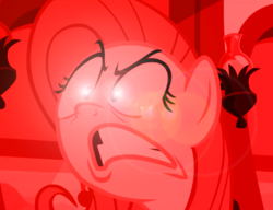 Size: 912x702 | Tagged: safe, edit, edited screencap, screencap, fluttershy, pony, buckball season, g4, female, glowing eyes, glowing eyes meme, glowing eyes of doom, lens flare, meme, peeved, reaction image, solo