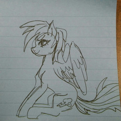 Size: 400x400 | Tagged: safe, artist:katkathasahathat, rainbow dash, g4, female, lined paper, monochrome, sitting, solo, traditional art