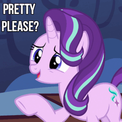 Size: 507x508 | Tagged: safe, edit, edited screencap, screencap, starlight glimmer, every little thing she does, g4, animated, begging, caption, female, gif, hoofy-kicks, pretty please, solo, twilight's castle