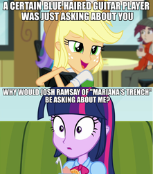 Size: 688x780 | Tagged: safe, applejack, normal norman, twilight sparkle, equestria girls, g4, my little pony equestria girls: rainbow rocks, image macro, implied flash sentry, mariana's trench, meme