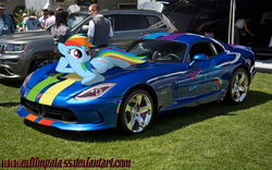 Size: 1500x938 | Tagged: safe, artist:chevrolet-evilimpala, rainbow dash, human, pony, g4, car, dodge (car), dodge viper, irl, jeep, jeep grand cherokee, photo, ponies in real life, solo, srt viper