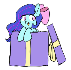 Size: 607x596 | Tagged: safe, artist:nintendash, oc, oc only, pony, box, hair bow, pony in a box, present, solo