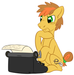 Size: 1263x1285 | Tagged: safe, artist:bloodorangepancakes, oc, oc only, oc:rusty quill, earth pony, pony, solo, typewriter