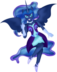 Size: 2386x3000 | Tagged: safe, artist:theshadowstone, nightmare moon, equestria girls, g4, clothes, collar, come here, dress, equestria girls-ified, evening gloves, female, floating, gloves, high res, lips, lipstick, looking at you, ponied up, simple background, solo, transparent background