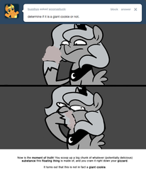 Size: 666x809 | Tagged: safe, artist:egophiliac, princess luna, moonstuck, g4, ask, derp, filly, grayscale, majestic as fuck, monochrome, tumblr, woona, woonoggles, younger