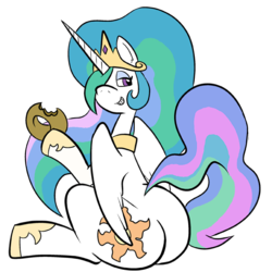 Size: 576x576 | Tagged: safe, artist:pembroke, princess celestia, pony, g4, butt, donut, female, food, looking back, mare, plot, simple background, sitting, smirk, solo, sunbutt, the ass was fat, thick, transparent background