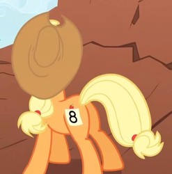Size: 561x568 | Tagged: safe, screencap, applejack, earth pony, pony, fall weather friends, g4, 8, butt, cropped, female, mare, plot, solo