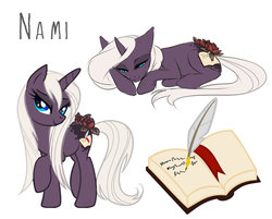 Size: 1024x825 | Tagged: safe, artist:naminzo, oc, oc only, oc:nami, pony, unicorn, cutie mark, flower, prone, reference sheet, solo