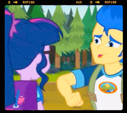 Size: 383x342 | Tagged: safe, screencap, flash sentry, sci-twi, twilight sparkle, equestria girls, g4, my little pony equestria girls: legend of everfree, animated, gif, implications, instagram, outdoors