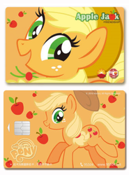 Size: 388x524 | Tagged: safe, applejack, g4, blonde, china, credit card, female, food, hatless, missing accessory, my little pony logo, orange, petrochina, solo, stock vector