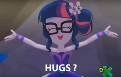 Size: 800x510 | Tagged: safe, edit, edited screencap, screencap, sci-twi, twilight sparkle, equestria girls, g4, my little pony equestria girls: legend of everfree, caption, discovery kids, female, hug request, image macro, solo, text