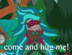 Size: 330x253 | Tagged: safe, edit, edited screencap, screencap, gaea everfree, gloriosa daisy, equestria girls, g4, my little pony equestria girls: legend of everfree, animated, discovery kids, female, gaea everfree's great hugs, geode of empathy, geode of fauna, geode of shielding, geode of sugar bombs, geode of super speed, geode of super strength, geode of telekinesis, gif, image macro, magical geodes, meme, reversed, solo, we will stand for everfree