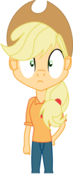 Size: 2000x4778 | Tagged: safe, artist:michaelsety, applejack, human, every little thing she does, g4, female, fiducia compellia, humanized, hypnosis, hypnotized, looking at you, scene interpretation, simple background, solo, transparent background, wide eyes