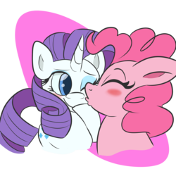 Size: 2000x2000 | Tagged: safe, artist:dreamcastlesbian, pinkie pie, rarity, earth pony, pony, unicorn, g4, cheek kiss, duo, female, floppy ears, high res, kissing, lesbian, mare, ship:raripie, shipping