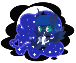 Size: 2257x1886 | Tagged: safe, artist:snow angel, princess luna, alicorn, pony, g4, female, mare, moon, simple background, smiling, solo, sparkly eyes, sparkly mane, sparkly tail, stars, tail, tangible heavenly object, transparent background, wingding eyes