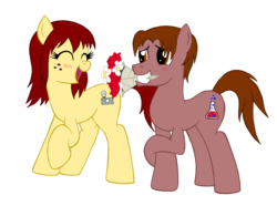 Size: 2230x1658 | Tagged: safe, artist:edcom02, artist:jmkplover, earth pony, pony, couple, flower, freckles, male, mary jane watson, peter parker, ponified, simple background, spider-man, transparent background