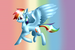 Size: 4900x3266 | Tagged: safe, artist:electricluxray, rainbow dash, pegasus, pony, g4, female, mare, raised hoof, smiling, solo, spread wings, wings