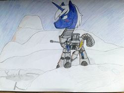 Size: 2560x1920 | Tagged: safe, artist:enter24, pony, unicorn, fallout, powered exoskeleton, solo, winter