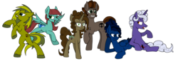 Size: 2607x908 | Tagged: safe, artist:rexlupin, earth pony, pegasus, pony, unicorn, aisha laborn, bitch (character), brian laborn, crossover, female, grue, imp (character), jean-paul "alec" vasil, lisa wilbourn, male, mare, ponified, rachel lindt, rearing, regent (character), simple background, skitter, stallion, tattletale (character), taylor hebert, transparent background, undersiders, worm (series)