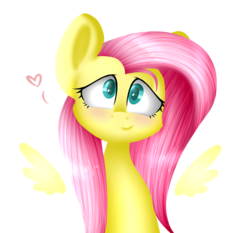 Size: 1024x954 | Tagged: safe, artist:despotshy, fluttershy, g4, blushing, bust, colored pupils, female, floating wings, heart, looking at you, portrait, simple background, solo, transparent background