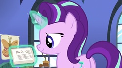 Size: 1100x618 | Tagged: safe, screencap, starlight glimmer, pony, every little thing she does, g4, butt, card, female, glimmer glutes, mare, plot, starlight's room