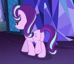 Size: 307x267 | Tagged: safe, screencap, starlight glimmer, pony, unicorn, every little thing she does, g4, butt, cropped, female, glimmer glutes, mare, plot, raised leg, solo