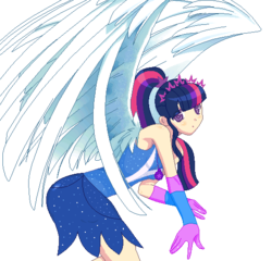 Size: 536x515 | Tagged: safe, artist:eshtinayt, sci-twi, twilight sparkle, angel, equestria girls, g4, my little pony equestria girls: legend of everfree, human coloration, sci-twilicorn, solo, transformation, wings