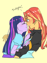 Size: 768x1024 | Tagged: safe, artist:extraluna, sunset shimmer, twilight sparkle, equestria girls, g4, blushing, cute, eyes closed, female, imminent kissing, kissing, leaning, lesbian, shimmerbetes, ship:sunsetsparkle, shipping, twiabetes, twilight sparkle (alicorn)