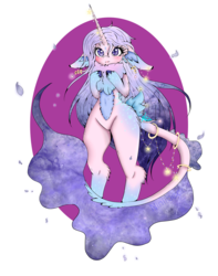 Size: 1011x1280 | Tagged: safe, artist:niniibear, oc, oc only, original species, unicorn, anthro, adoptable, cute, ears, fluffy, furry, glowing, long tail, solo, stars