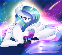 Size: 3400x3000 | Tagged: safe, artist:madacon, nightmare moon, princess celestia, alicorn, pony, g4, chibi, color porn, cute, cutelestia, duo, eyes closed, female, filly, high res, hug, mare, momlestia, moonabetes, nightmare woon, sisters, sleeping, smiling, sweet dreams fuel, wing blanket, winghug