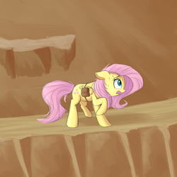 Size: 2000x2000 | Tagged: safe, artist:vanillaghosties, fluttershy, g4, bags, female, high res, hiking, mountain, solo, sweat, tired