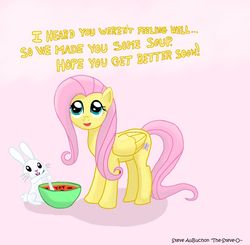 Size: 2293x2251 | Tagged: safe, artist:auburn-ink, angel bunny, fluttershy, pony, g4, cute, food, get well soon, high res, kindness, shyabetes, soup, yay