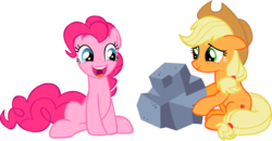 Size: 15790x8212 | Tagged: safe, artist:cyanlightning, applejack, pinkie pie, g4, hearthbreakers, absurd resolution, cute, diapinkes, faic, hat, jackabetes, rock, simple background, smiling, transparent background, vector