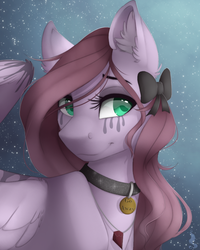Size: 800x1000 | Tagged: safe, artist:silentwulv, oc, oc only, pegasus, pony, charm, collar, hair bow, solo