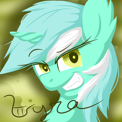 Size: 2000x2000 | Tagged: safe, artist:lourita-shine, lyra heartstrings, pony, g4, bust, cel shading, female, grin, halftone effect, high res, shading, smiling, smirk, solo