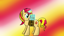 Size: 1920x1080 | Tagged: safe, artist:darelith, sunset shimmer, pony, unicorn, g4, cute, filly, filly sunset shimmer, journal, journey book, magic, saddle bag, school, totes adorbs