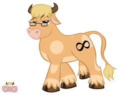 Size: 900x686 | Tagged: safe, artist:omnio2006, oc, oc only, oc:omnio, bull, bovine, frown, glasses, infinity symbol, looking at you, solo, unshorn fetlocks