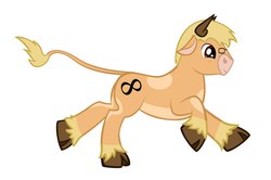 Size: 1280x852 | Tagged: source needed, safe, artist:omnio2006, oc, oc only, oc:omnio, bull, bovine, glasses, infinity symbol, raised tail, running, smiling, solo, tail, unshorn fetlocks