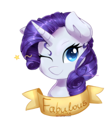 Size: 874x1039 | Tagged: safe, artist:agletka, rarity, g4, bust, one eye closed, portrait, solo, watermark, wink