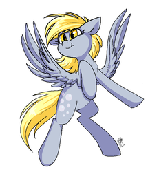 Size: 750x812 | Tagged: safe, artist:cosmalumi, derpy hooves, pegasus, pony, g4, female, happy, mare, rearing, simple background, smiling, solo