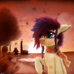 Size: 3000x3000 | Tagged: safe, artist:kaine, oc, oc only, oc:huyana, barn, farm, female, high res, solo, sunset