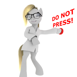 Size: 1238x1238 | Tagged: safe, artist:navybrony, oc, oc only, oc:theia, semi-anthro, 3d, 3d model, autodesk maya, big red button, clothes, everything is ruined, for science, fuck the police, lab coat, not derpy, science
