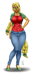 Size: 600x1268 | Tagged: safe, artist:pia-sama, oc, oc only, oc:00284, oc:goldenrod, anthro, plantigrade anthro, anthro oc, big breasts, braid, braided ponytail, braided tail, breasts, clothes, curvy, female, hair braid, hair braiding, high heels, hourglass figure, huge breasts, long hair, long mane, long tail, pants, solo, wide hips