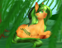 Size: 1024x791 | Tagged: safe, artist:noodlefreak88, oc, oc only, oc:leafy, earth pony, pony, detailed, green eyes, solo, watermark, youtuber